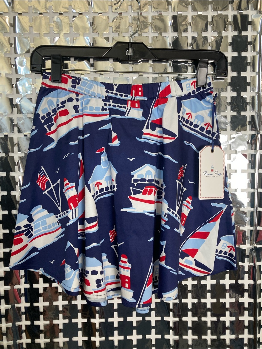 Classic Prep Navy Skirt with Red & Light Blue Nautical Boats